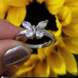 🦋💍Sterling Silver 1.2TCW Marquis and Brilliant Cut Butterfly CZ Diamond Ring